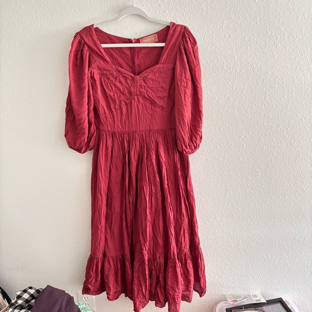 JessaKae Freshly Picked Red Pear Prairie Midi Dress Size L Flowy Cottagecore